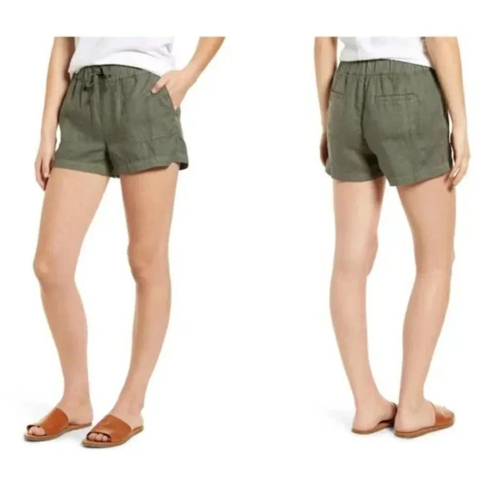 NEW! Caslon 5-Inch Linen Shorts in Green Beetle